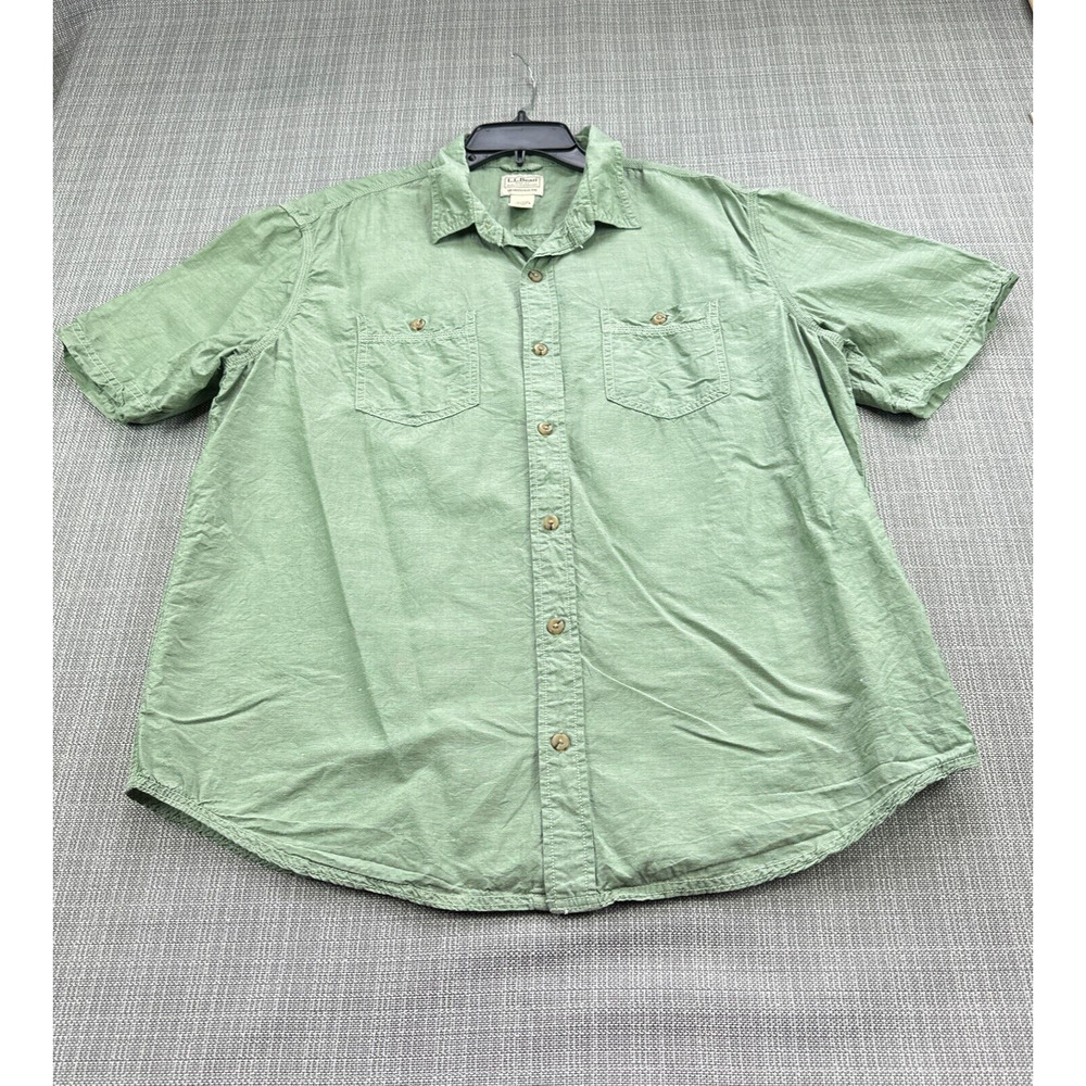 LL Bean Shirt Mens Large Traditional Fit Linen Tencel Blend Green Comfort